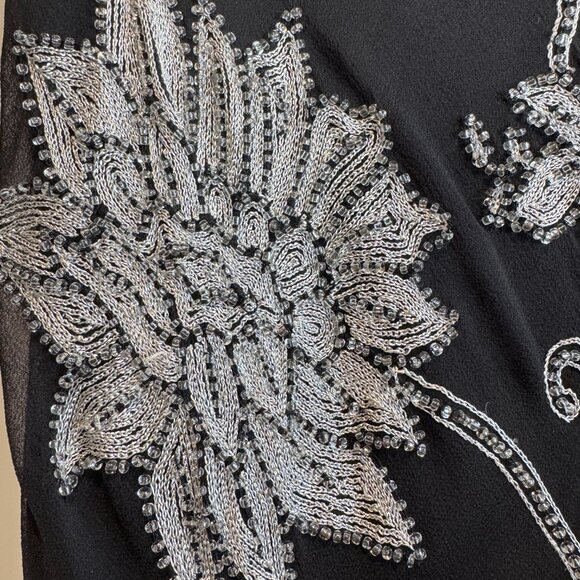 Adrianna Papell Y2K Silk Beaded Maxi Dress Black Floral Embroidery 0/XS - Picture 7 of 12
